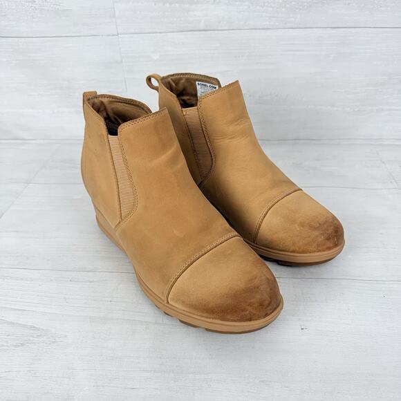 Sorel Evie Chelsea Bootie Womens 10 Pull-On Ankle Boots Tan Leather Fall Comfort - Picture 2 of 13